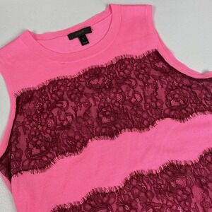 J Crew Tank Top Women's Size Small Pink Merino Wool Embroidered‎ Comfort Casual